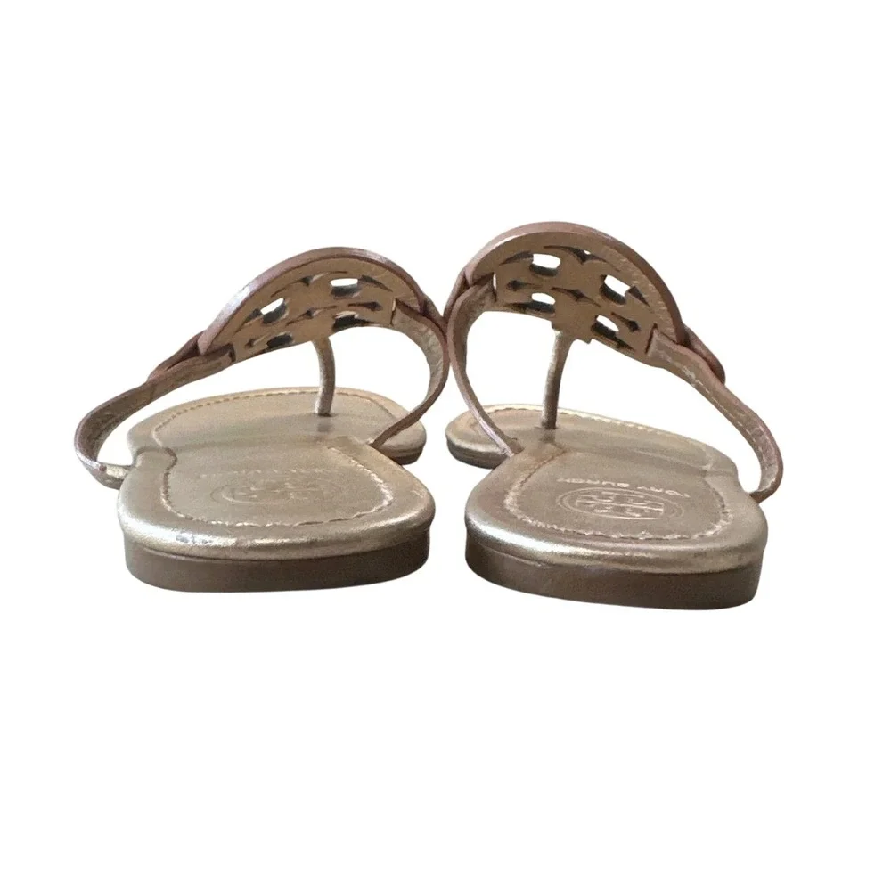 Tory Burch Miller Metallic Gold Champagne Leather Sandals 8.5 Double T